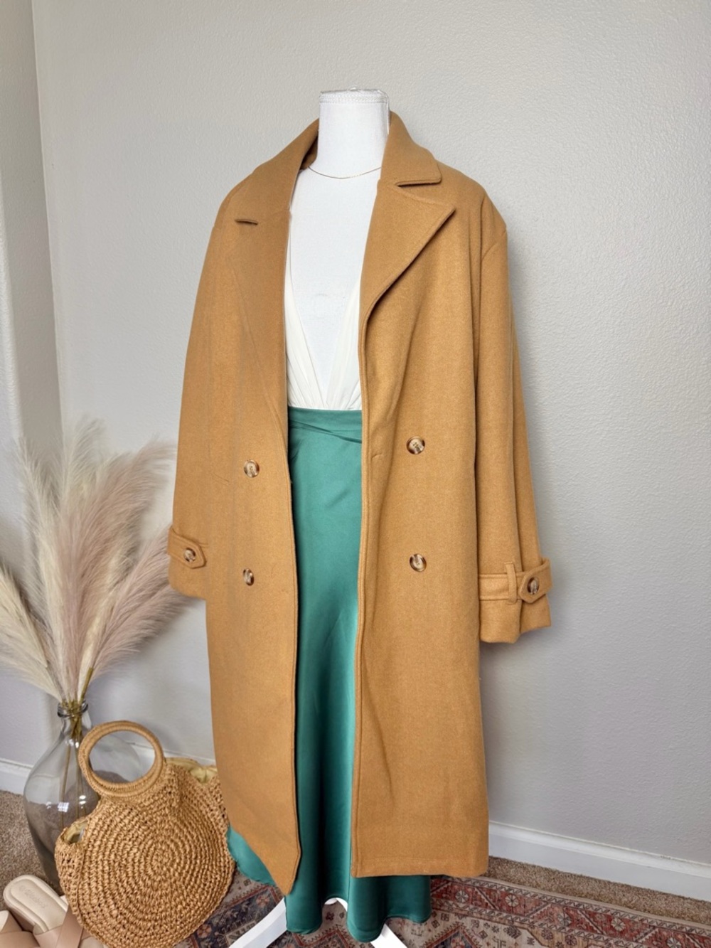 NWT - Classic Double-Breasted Women's Camel Pea Coat